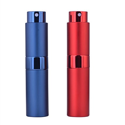 Twist-Up Perfume Atomizer,8ml Empty Spray Perfume Bottle for Traveling with Your Favorite Perfume or Essential Oils Set of 2 (red and blue)