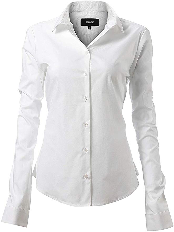 Harrms Womens Dress Shirts, Basic Long Sleeve Slim Fit Casual Button Up Shirt Stretch Formal Shirts