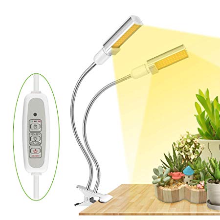 LED Plant Grow Lights for Indoor Plant, Dimmable Full Spectrum Plant Light with Timer, BizoeRade 45W 88pcs Replacement Bulb for Succulents Seedlings – 360° Dual Head Flexible Gooseneck with Clip