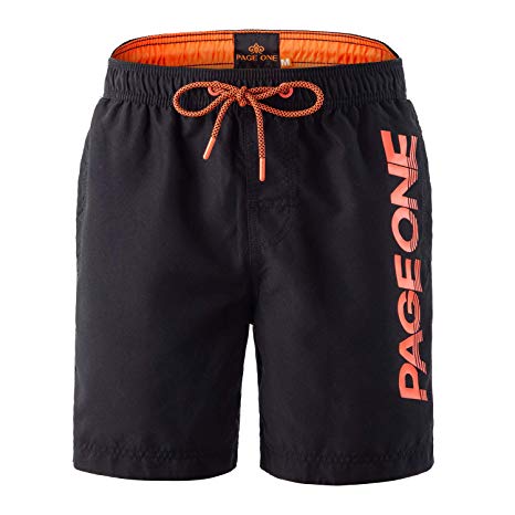 PAGE ONE Mens Women Swim Trunks Quick Dry Beach Wear Drawstring Board Shorts Solid Swim Suit