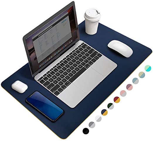 Desk Pad Protector, Waterproof PU Leather Office Desk Mat Desk Writing Mat Laptop Large Mouse Pad Desk Blotters Desk Décor for Office Home, 23.6" x 13.8", Dark Blue