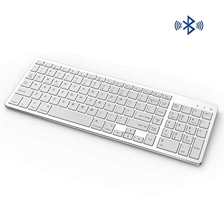 Bluetooth Keyboard, Vive Comb Rechargeable Portable BT Wireless Keyboard with Number Pad Full Size Design for Laptop Desktop PC Tablet, Windows iOS Android-Black and Silver (White and Silver)
