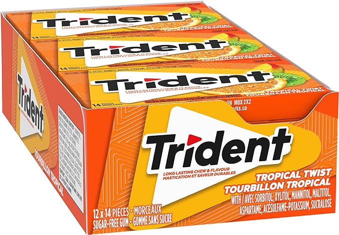 Trident Sugar Free Tropical Twist Chewing Gum Superpak, 12 Pack (14 Pieces Each)