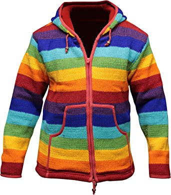 Shopoholic Fashion Mens Rainbow Wool Hippy Jacket