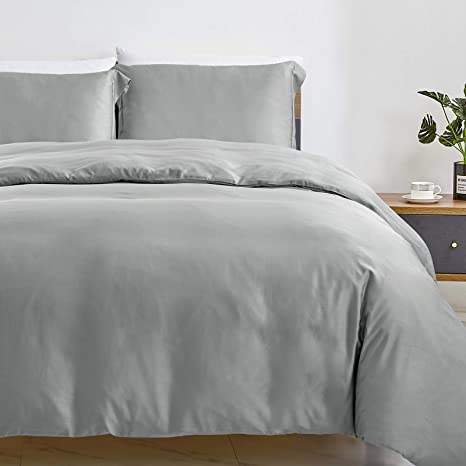 CozyLux 100% Organic Bamboo Duvet Cover Set Twin Size Light Grey 2PCS 300TC Luxury Comforter Cover 68" x 90", Oeko-Tex Cooling Bamboo Duvet Covers with Zipper Closure and Corner Ties,Light Gray