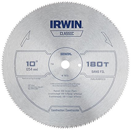 IRWIN Tools Classic Series Steel Table / Miter Circular Saw Blade, 10-Inch 180T (11870)