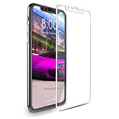 iPhone X Screen Protector, Topcanyon [ Full Coverage ] [0.33mm 5D] [Bubble-Free] [9H Hardness] [Easy Installation] [HD Clear] Tempered Glass Screen Protector for iPhone X (White)