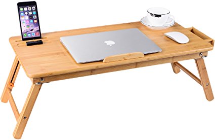 Large Size Laptop Tray Desk NNEWVANTE Bamboo Adjustable Table with USB Fan2 Foldable Breakfast Serving Bed Tray
