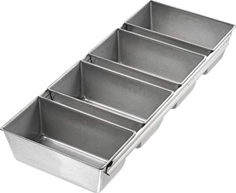 USA Pan Bakeware Strapped Mini Loaf Pan, 4 Loaves, Nonstick & Quick Release Coating, Made in the USA from Aluminized Steel