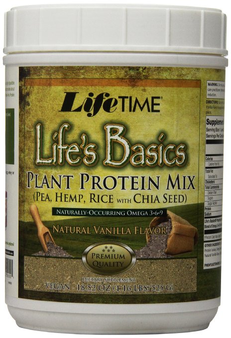 Lifetime Life's Basics Plant Protein, Vanilla, 18.52-Ounces Tub