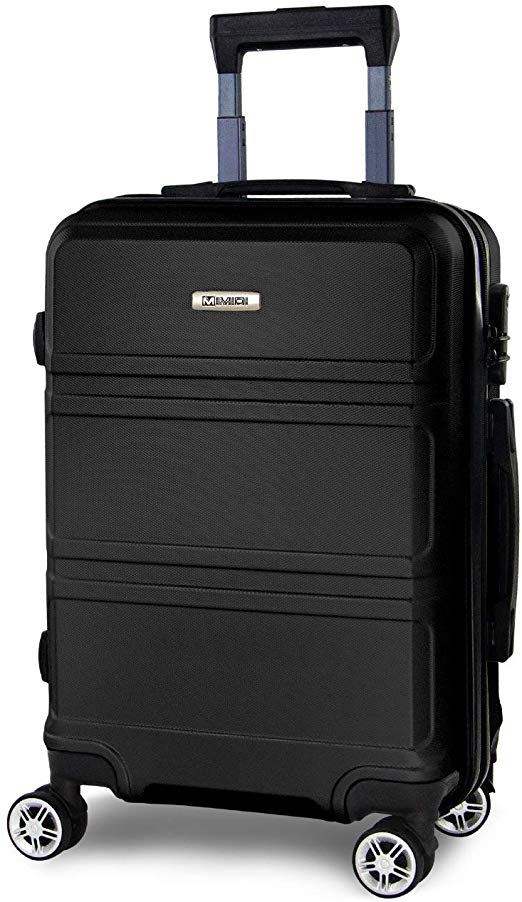 Carry On Spinner Luggage - 20 Inch Lightweight Hardshell Suitcase - Explosion Proof Zipper Combination Lock Telescoping Handle - Black