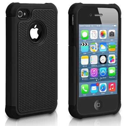 Pasonomi iPhone 4 Case-Premium Heavy Duty Hybrid Shockproof Durable Bumper Armor Cover for Apple iPhone 4S/4 (Black)