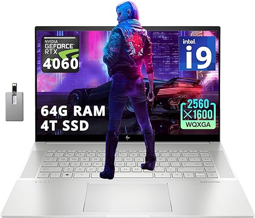 HP Envy 16" WQXGA Touchscreen Business Gaming Laptop, Intel Core i9-13900H, NVIDIA RTX 4060 8GB, 64GB DDR5, 4TB PCIe SSD, Backlit Keyboard, B&O Audio, 5MP Camera, Silver, Win 11, 32GB Hotface USB Card