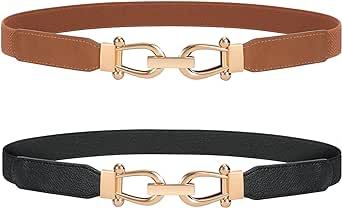 JASGOOD Women Retro Elastic Stretchy Metal Buckle Skinny Waist Belt 1 inch Wide