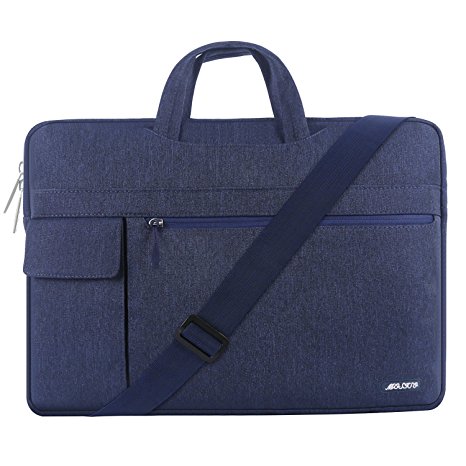 Mosiso Protective Laptop Shoulder Bag for 13-13.3 Inch MacBook Pro, MacBook Air, Notebook Computer, Polyester Flapover Messenger Briefcase Handbag Sleeve Carrying Case Cover, Navy Blue