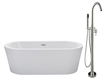 Woodbridge 67" Acrylic Freestanding Bathtub Contemporary Soaking Tub B-0002 with Brushed Nickel  faucet F0001