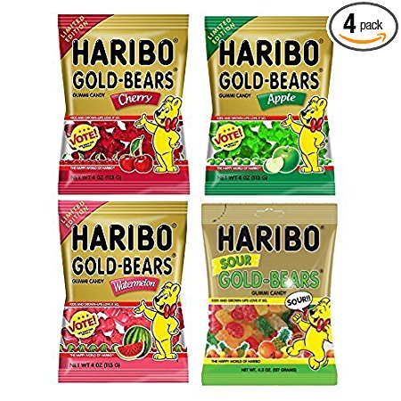 Haribo Gold Bears Gummi Candy Limited Edition Apple, Cherry, Watermelon and bonus Sour Flavored Bundle