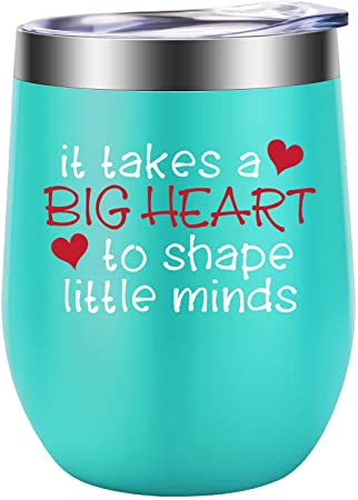 Teacher Gifts, Teacher Appreciation Gifts - Best Teacher Gifts for Women - Funny Birthday, Back to School, Thank You Gifts for Teachers - LEADO It Takes a Big Heart to Shape Little Minds Wine Tumbler