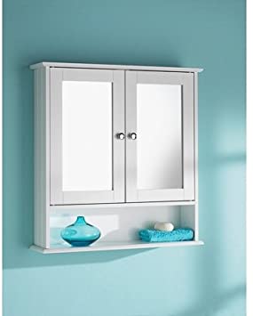 Double Door White Colour Cabinet Mirrored Bathroom Home Furniture Decorative Stylish Design by Home Living