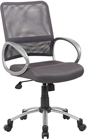Boss Office Products B6416-CG Mesh Back Task Chair with Pewter Finish in Charcoal Grey