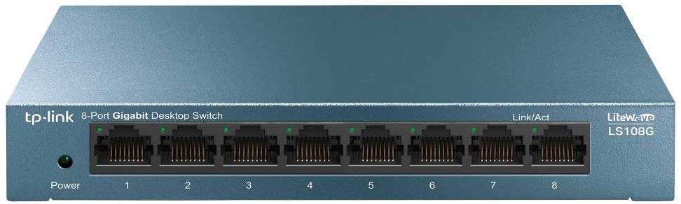 TP-Link LS108G 8-Port Desktop/Wallmount Gigabit Ethernet Switch/Hub, Network Splitter, Plug and play, Steel Case