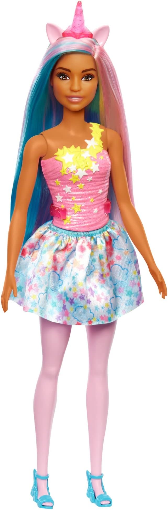 Barbie Dreamtopia Doll with Removable Unicorn Headband & Tail, Blue & Purple Fantasy Hair & Cloudy Star-Print Skirt, Unicorn Toy