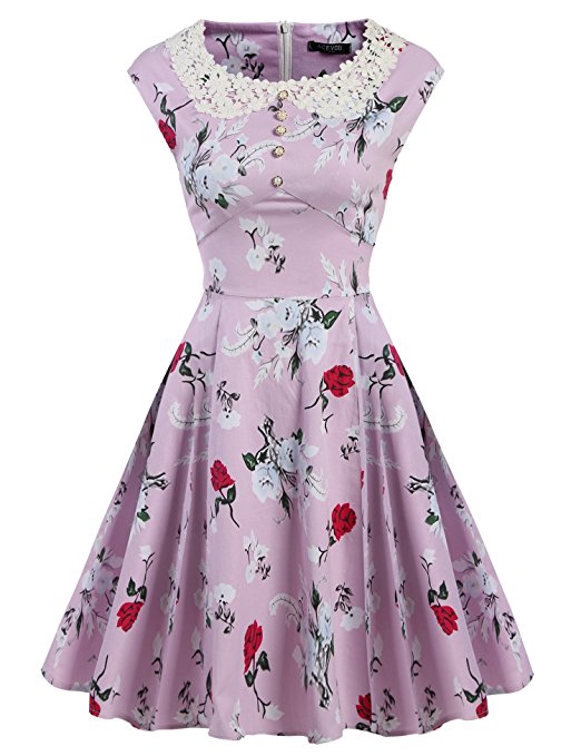 ACEVOG Women's Classy Vintage Audrey Hepburn Style 1940's Rockabilly Evening Dress