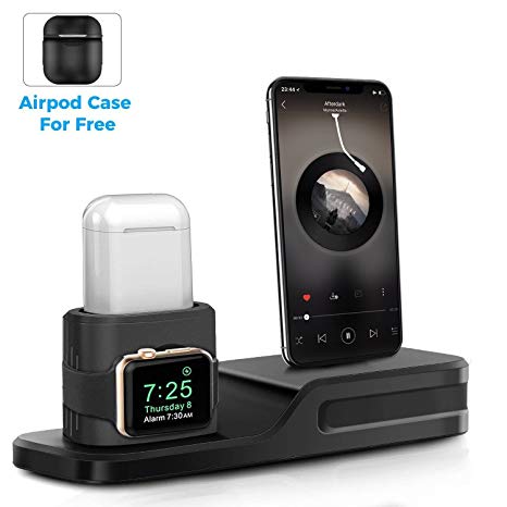 Apple Watch Stand - LEWOTE 3 in 1 Silicone Charging Stand Dock for Apple Airpods/iWatch/iPhone X 8 7 6 Plus[Gift a Airpods Case]