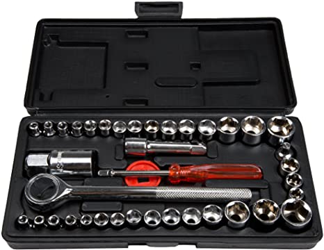 40 Piece Ratcheting Socket Wrench Set - Metric and Standard 6-Point Hex Socket Organizer Kit with Combination Torque and Insulated Handles by Stalwart