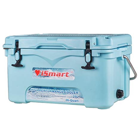 iSmart 26 Quart Ice Chest Rotomolded Cooler Box Bottle Opener,High Performance Commercial,Blue,25L