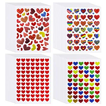 Supla 40 Sheets Assorted Mini Foil Heart Stickers Small Heart Wall Decals Valentine Stickers Heart Planner Stickers Heart Envelope Seals 5.1" x 3.8" (LXW) for Cards Scrapbooking Diary Journal