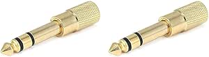 Monoprice 107169 6.35-mm Stereo Plug to 3.5mm Stereo Jack Adaptor, Gold Plated (Pack of 2)