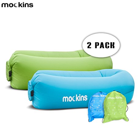 mockins 2 Pack Inflatable Lounger Hangout Sofa With Travel Bag The Portable Inflatable Air Lounger Couch is perfect for Indoor And Outdoor Use Inflatable Air Chair For Camping Beach & Lake Or Pool