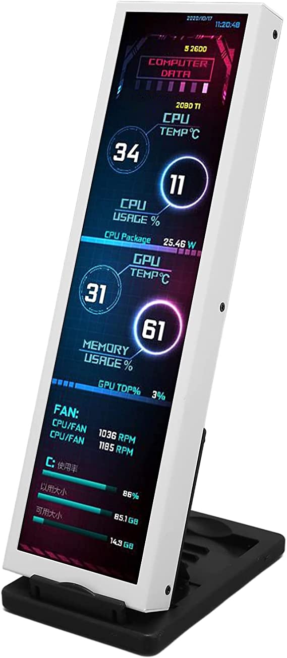 Dpofirs 8.8in Computer Temp Monitor, PC Sensor Panel Display with DIY Theme, 1920x480, CPU GPU RAM Temperature Data Display Support for Raspberry Pi LinuxWindows