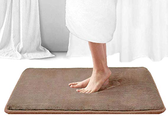 Memory Foam Bathroom Rugs 3/4 inch Thick Foam with Soft Microfiber Surface & Non-Slip TPR Backing Water-Absorbent (17” x 24”, Brown)