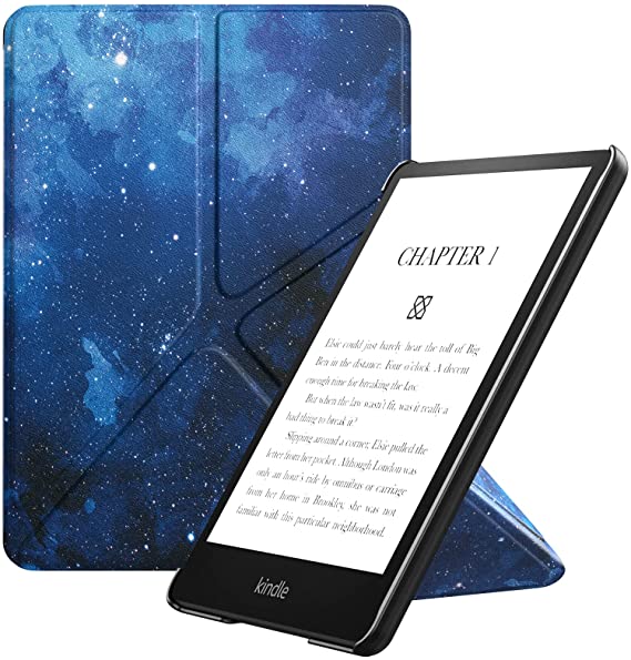 MoKo Case for 6.8" Kindle Paperwhite (11th Generation-2021) and Signature Edition, Foldable Shell Cover Featuring Origami Standing, Auto Sleep/Wake for E-Book Reader, Blue Sky Star