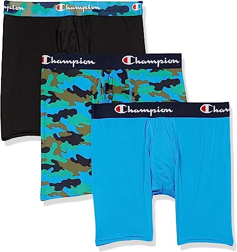 Champion Men's Underwear, Total Support Pouch Lightweight Stretch Boxer Briefs, Assorted, 3-Pack