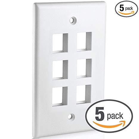 Mediabridge Keystone Wall Plate (6-Port, White) - 5 Pack (Part# 51W-106-5PK )