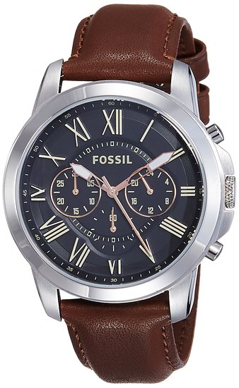 Fossil Men's FS4813 Grant Stainless Steel Watch with Brown Leather Band