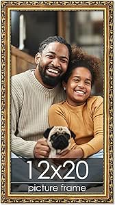 12x20 Traditional Gold Picture Frame with UV Acrylic Plexiglass, Foam Board Backing & Hardware Included