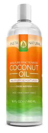 InstaNatural 100 Pure Fractionated Coconut Oil - Liquid Moisturiser for Skin Face Body and Nails - Conditioner for Dry and Damaged Hair - Massage Oil Cuticle Softener Shave Gel Lip Balm - 16 oz