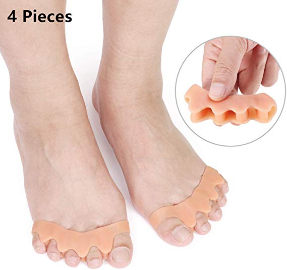 Toe Separators 4 Pieces - Bunion Corrector Five Toes Overlapping -Toe Spacers Pain Relief -Toe Stretcher for Hammer Toe, Foot Pain and Yoga Men and Women (Beige)