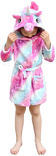 FuRobes Unisex Kids Unicorn Robes,Soft Flannel Hooded Bathrobe Sleepwear Shower Robe,Best Unicorn Gifts for Girls Robes
