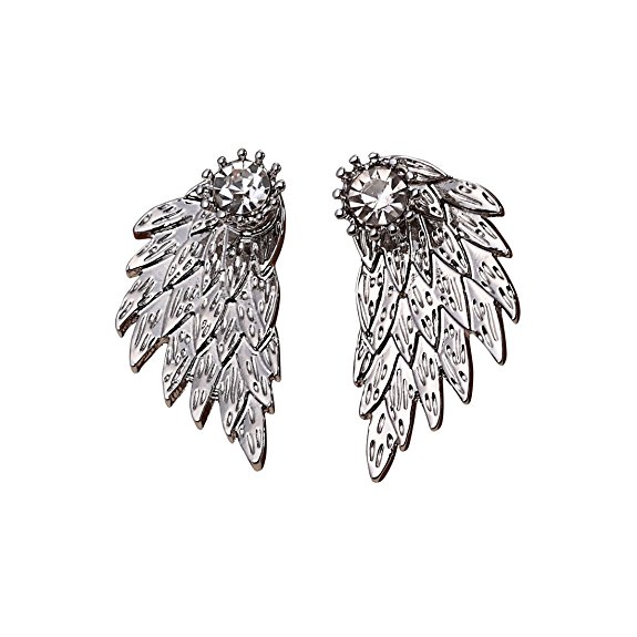 MengPa Gothic Angel Wing Stud Earrings for Women Front Back Fashion Jewelry