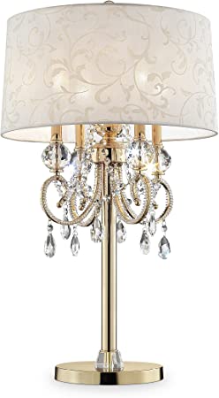 ORE International Inc. K-5155T 32.5" Aurora BAROCCO Shade Crystal Gold Table LAMP, Beige