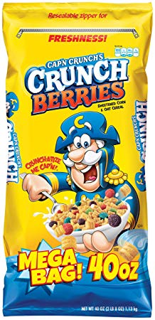 Cap'n Crunch Crunch Berries Breakfast Cereal, Mega Size 40 oz. Bag (Pack of 4 Bags)