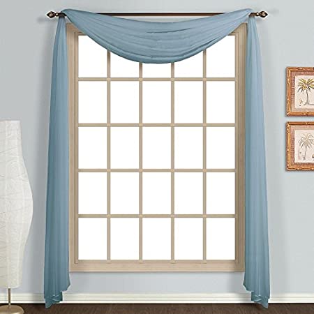 Amari Linen - Solid Sheer Window Scarf/Swag/Valance in Multiple Colors (37x216, Slate Blue)