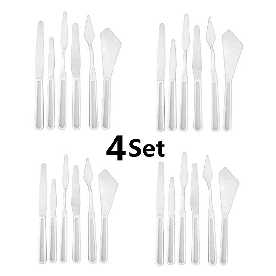Set of 4/24PCS Plastic Spatula Palette Knives Set with Six Different Styles - Thin and Flexible Art Tools for Oil Painting, Acrylic Mixing