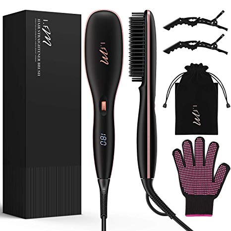 Straightening Brush, I.FM Portable 2-in-1 MCH Ceramic Ionic Hair Heating Straightener Brush with Negative Ions Anti-Scald and Auto Temperature Lock