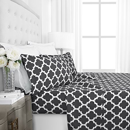 Egyptian Luxury 1600 Series Hotel Collection Quatrefoil Pattern Bed Sheet Set - Deep Pockets, Wrinkle and Fade Resistant, Hypoallergenic Sheet and Pillowcase Set - King - Gray